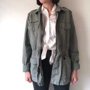 Oversized Military Green Light Jacket With Studs